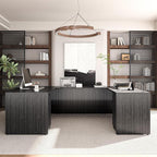 67'' U Shaped Bow Front Executive Desk with 2 Storage File Cabinets