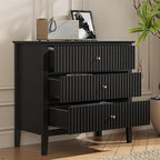 RoyalCraft Black Fluted 3 Drawer Dresser, 32 inch Wide Dresser Nightstand for Bedroom, Modern Wood Chest of Drawers, Large Painted Nightstand with 3 Drawers for Closet, Hallway, Entryway
