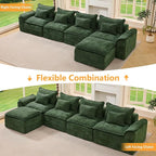 Hobestluk Cloud Modular Sectional Couch 4-Seater Sofa with Ottoman L Shaped Couch Deep Seat Sofa with Removable Cover Large Sofa for Living Room (Green, 4-Seater Sofa with One Ottoman)