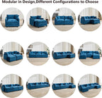 Aoowow Modular Sectional 4 Seater Cloud Sofa Couch for Living Room,149.6" Cloud Sofas with Deep Seat,Modern Chenille 4 Seat Sofas,Fluffy Cloud Couches for Bedroom,Office,Hotel (Blue, 4 Seater)