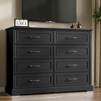 Farmhouse 8 Drawers Dresser for Bedroom, 48" Wide Modern Chest of Drawers with Deep Drawers & Bar Handles, Wood Dresser TV Stand, Wooden Rustic Closet Storage Organizer for Living Room, Hallway, Black
