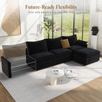 Vesgantti 108" Modular Sectional Sofa, Comfy Cloud Couch with Movable Ottoman Deep Seat Corduroy L Shaped Modular Sofa, Sectional Couches for Living Room, Bedroom and Apartment, Black