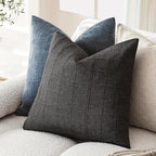 Foindtower Set of 2 Decorative Linen Check Throw Pillow Covers Neutral Farmhouse Vintage Cushion Covers Modern Boho Home Decor for Sofa Chair Couch Bedroom Living Room,26×26 Inch,Charcoal