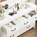 White Dresser for Bedroom, Modern 7 Drawer Double Dresser with Vintage Gold Antique Handles, Chest of Drawers for Bedroom, Antique White