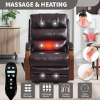 Dual Motor Recliner Lift Chair with Heat and Massage, Heavy Duty Leather Power Lift Recliner Chair Idea Gifts for Seniors, Stand Assistance, Dark Brown