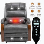 Dual Motor Recliner Lift Chair with Heat and Massage, Heavy Duty Leather Power Lift Recliner Chair Idea Gifts for Seniors, Stand Assistance, Grey