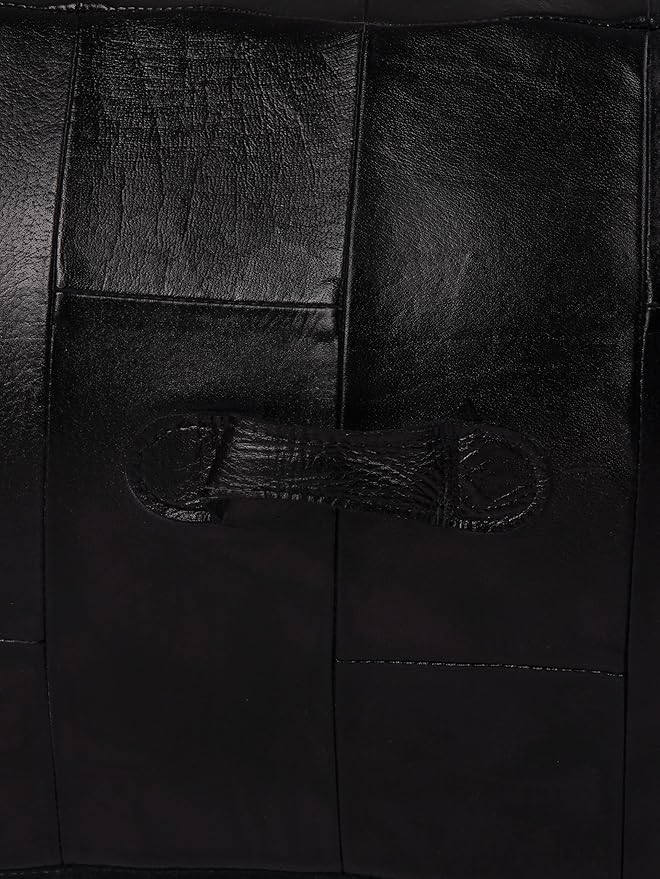 Handmade Eco-Friendly Geometric Leather Pouf Black Color Square 26" x 26" x 14" Buffalo Leather Pouf for Living Room, Bedroom Seating, Patio