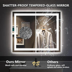 28x36 Inch LED Bathroom Mirror with Lights Front and Backlit Lighted Vanity Mirror for Bathroom Wall with 3 Colors Dimmable Anti-Fog Memory Shatter-Proof IP54 Waterproof Horizontal/Vertical