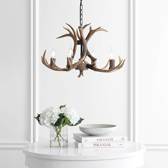 JONATHAN Y JYL6301A Eldora 26" Adjustable Resin Antler 4-Light LED Chandelier, Glam, Rustic,Cottage,Transitional, Dimmable Dining Room, Living Room, Kitchen, Foyer, Bedroom, Brown