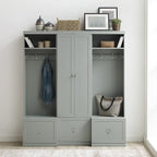 Crosley Furniture Harper 3-Piece Hall Tree and Storage Cabinet Set with Entryway Bench and Hooks for Hanging, Gray