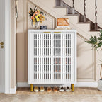 Tribesigns 6-Tier Shoe Cabinet with Shutter Doors, Large Wooden Shoe Organizer Rack with Adjustable Shelves, Modern Farmhouse Hidden Storage Furniture for Entryway, Hallway (White)