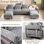 146" 4 Seater Cloud Couch with 2 Ottoman,Modular Sectional U Shaped Sofa with Armrests Wooden Legs,Oversized Deep Seat Comfy Thicked Cushion Upholstered Sofa for Living Room Bedroom,Light Grey