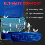 Ergonomic Office Chair - 400LB Comfy Desk Chairs with Adjustable Headrest and Lumbar Back Support, Mesh Computer Chairs with Wheels and Arms for Home Office, Study, Bedroom and Dorm (01blue)