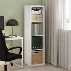 Furinno Cubicle Book Shelf, 4-Cube Vertical Thick Frame Bookshelf, Horizontally & Vertically Reversible Bookcase with Open Back, 14.6 x 15.9 x 58, for Living Room, Bedroom, Home Office, White
