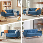 Tbfit Loveseat Sofa, 65" W Mid Century Modern Love Seat Small Loveseat for Bedroom, Button Tufted Upholstered Small Couch Sofa for Living Room, Blue