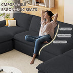 113.03" Sectional Couches for Living Room Modern Modular Sofa Couchs Upholstered Corduroy Boneless Couch Deep Seat Cloud Couch with Ottoman, No Assembly Required, Black