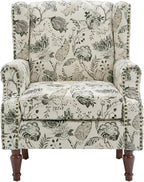 UIXE High Back Floral Accent Chairs Set of 2, Fabric Upholstered Armchair for Living Room, Retro Printed Wingback Arm Chair Nailhead Trim Single Sofa Bedroom Reading Seat - Beige Plants