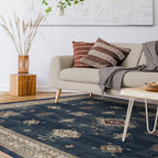 RUGGABLE Washable Vintage Area Rug – Verena Sapphire 9x12, Stain-Resistant, Non-Slip – Large Machine Washable Rugs for Living Room, Bedroom, Hallway, Entryway & Office–with Standard Pad