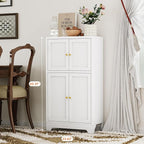 White Bathroom Floor Cabinet, Metal Storage Cabinet with 2 Adjustable Shelves & 4 Doors,Freestanding Sideboard for Dining Room,Living Room, Home Office