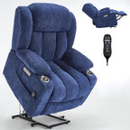 Power Lift Recliner Chair, 350lb Capacity with 8-Point Massage & Heating, USB/Type-C Ports & Cup Holders, Heavy Duty Chenille Recliner for Elderly, Blue