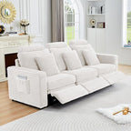 ORRD Power Reclining Sectional Sofa, Electric 3 Seat Recliner with 3 Electric Footrest and Adjustable Headrest, Modern Plush Corduroy Fluffy Reclining Sectional with Deep Seat for Living Room-White