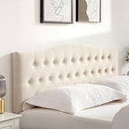 Tufted Upholstered Headboard Full Size, Sturdy and Durable Solid Wood Full XL headboard, Fabric Headboard Adjustable Height from 37” to 51”, Modern Button Diamond Design Head Board, Beige