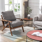 Wahson Mid Century Chair, Upholstered Accent Armchair, with Wood Frame and Canvas Cushions, Leisure Slipper Chair for Living Room/Bedroom, Grey