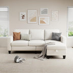 Sectional Sofa and Couches for Living Room, 78'' Beige 3 Seat L-Shaped Couch with Movable Ottoman, Comfy Fabric Convertible Sectionals Sofas with Chaise for Apartment, Office, Small Space