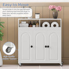 Bathroom Storage Cart with Doors，3-Door Cabinet & Divided Open Shelf，Rolling Organizer Cart for Bathroom, Toilet，White (1)
