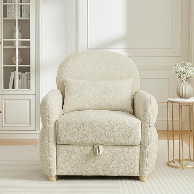 33.5" Mordern Accent Chairs,Reading Chair with Storage,Single Sofa in Chenille Fabric for Living Room, Bedroom and Compact Spaces. (Beige)