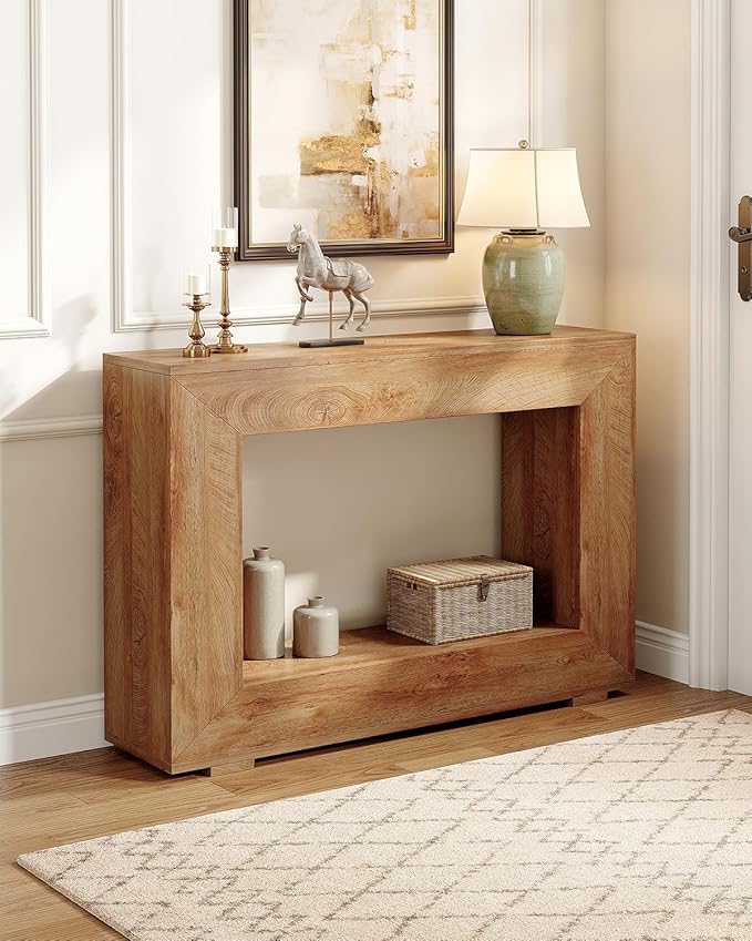 LITTLE TREE 47 Inches Console Table, Sofa Table with Storage, Modern Entryway Table for Hallway, Narrow Long Sofa Entryway Table for Living Room, Beige