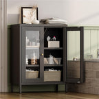 Metal Bathroom Cabinet with Glass Doors,Bathroom Floor Storage Cabinet with 2 Adjustable Shelves & 2 Doors, Sideboard for Small Spaces, Living Room, Dining Room, Home Office
