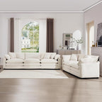 mikibama Luxury 2 Piece Sofa Set, 3-Seater & Loveseat Couch Set, Modern Corduroy Comfy Cloud Couches Set for Living Room Office with 4 Armrest Pillows and 5 Toss Pillows, Beige