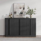 Buffet Cabinet with Storage, 60" Fluted Sideboard with 4 Drawers & 2 Door–Modern Accent Buffet Cabinet with Adjustable Shelves, Credenza Storage Cabinet for Kitchen, Dining, Living Room,Black(1PC)