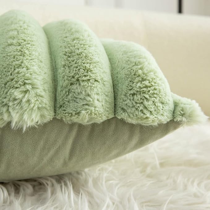 Neelvin Green Faux Fur Cozy Soft Striped Decorative Throw Pillow Covers 22x22 inch Set of 2,Velvet Pillowcase Cushion Case for Sofa Couch