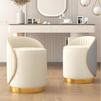 Swivel Round Vanity Stool - with Back Modern Comfy Vanity Chair/upholstered Ottoman Living Room Bedroom Makeup Chair,Off-White
