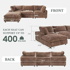 Modular Sectional Sofa, L Shaped Sofa with Chaise Ottoman, Deep Seat Cloud Sectional Couch, Couch Cushion Covers Removable, Comfy Modular Sofas for Living Room, Office, Apartment, Brown