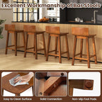 COSTWAY Solid Wood Bar Stools Set of 2, 24.5-inch Counter Height Chairs with Low Back and Footrest, Farmhouse Wooden Armless barstools for Kitchen Island, Dining Room, Cafe, Breakfast, Brown