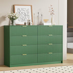 Green Dresser for Bedroom, Modern Dresser with 8 Drawers and Smooth Slides, Wide Chest of Drawers with Golden Handles for Bedroom, Closet, 15.7" D x 55" W x 37.4" H