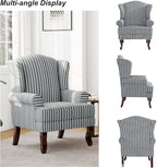 Accent Chair, High Back Upholstered Armchair with High Resilience Sponge & Wood Legs, Mid-Century Modern Comfy Single Sofa Reading Chairs for Living Room, Bedroom (Stripe Grey, Set of 1)