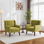Lumibee Accent Chairs Set of 2, Velevet Fabric Armchairs for Living Room, Comfy Upholstered Arm Chairs Tufted for Indoor Bedroom Office Room (Green Velvet)