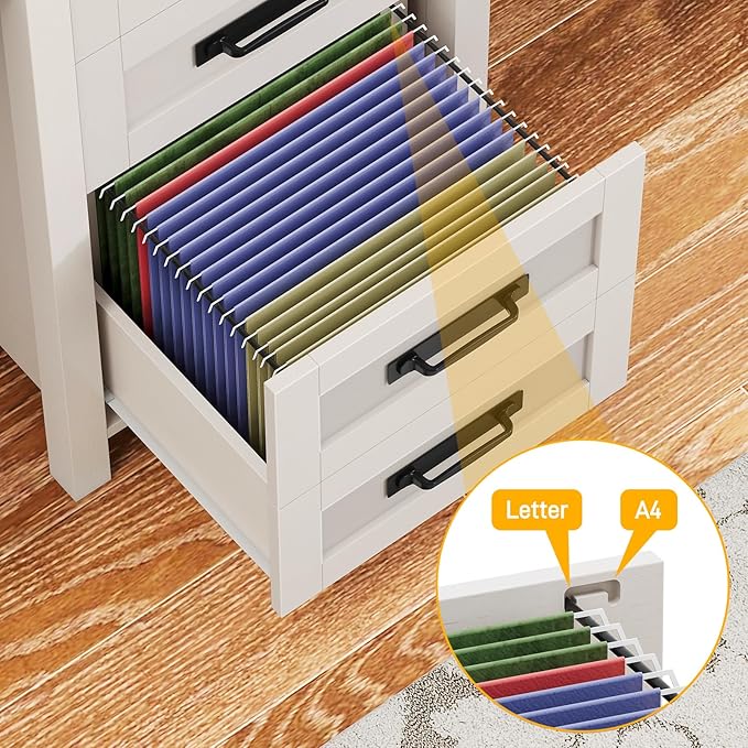 Vabches Farmhouse 60.6” Executive Desk with 7 Drawers, Computer Desk with File Drawer for Hanging Files A4, Workstation for Home Office, Study.Unique White