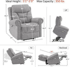 MCombo Triple Motor Power Lift Recliner Chair with Massage and Lumbar and seat Heating, Rolled Arms, Adjustable Headrest for Elderly People, Fabric 7888 (Grey, Medium)