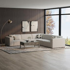 SIMPLIHOME Rex Corner Sectional Modular Sofa in 100% Recycled Polyester Tightly Woven Performance Fabric, Pale Grey, 116-inches Wide, Handcrafted Modern-Style L-Shaped Couch for Living Room