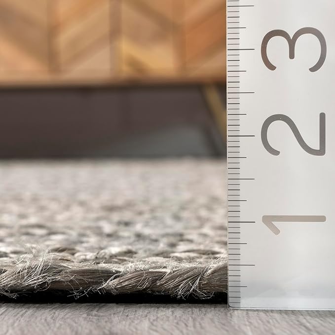 nuLOOM 5x8 Rigo Jute Hand Woven Area Rug, Grey, Solid Farmhouse Design, Natural Fiber, For Bedroom, Living Room, Dining Room, Hallway, Office, Kitchen, Entryway