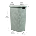 Mind Reader Slim Laundry Hamper with Lid, 60L Clothes Basket, Premium Wicker Design, Plastic, Mint