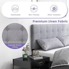 KOMFOTT Linen Upholstered Headboard for Full & Queen Size Bed Frame, Modern Tufted Button Bed Headboard with Solid Rubber Wood Legs, Rectangular Headboard with Adjustable Width, Gray