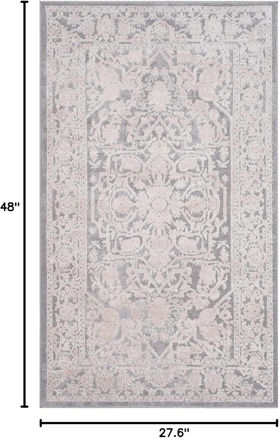 SAFAVIEH Reflection Collection Accent Rug - 2'3" x 4', Light Grey & Cream, , Non-Shedding & Easy Cleaning, Ideal for Foyer, Living Room, Bedroom (RFT665C)