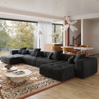 JACH 183.5 Inch U-Shaped Modular Sectional Sofas, Modern 4-Seater Couch with Chaise Ottomans, Mid Century Modern Sectional Couches, Cozy Sleeper Sofa for Living Room (Linen Fabric, Black)
