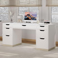 White Desk with 7 Drawers, 54 Inch Executive Desk with Drawers for Bedroom, Home Office Desk with Cabinet for Work Writing Study, Small Spaces